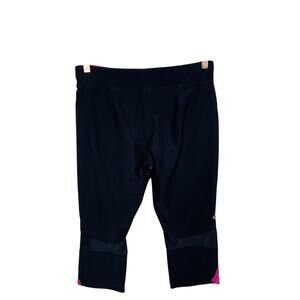 Reebok Womens Medium M Black Pink Cropped Capri Leggings Mesh Back Activewear